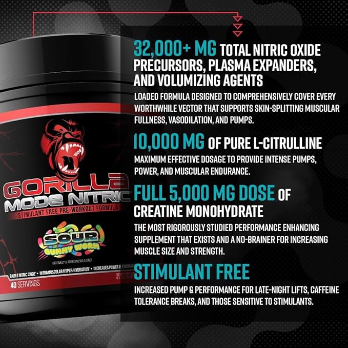 Gorilla Mind - Gorilla Mode Nitric Upgraded Stimulant Free Pre-Workout – Best Tasting and Most Effective Stimulant Free Pre-Workout/Massive Pumps · Vasodilation · Power / 768 Grams (Bombsicle)