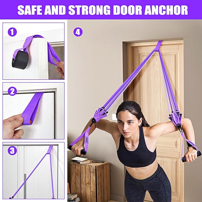 Resistance Bands, Exercise Bands with Handles for Working Out, Fitness Bands for Women, Workout Equipment Home Gym, Training Bands with Door Anchor, Ankle Straps, Shape Body, Physical Therapy
