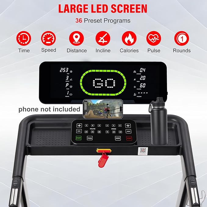 ECHANFIT Heavy Duty Treadmill for Home, 20% Auto Incline Treadmill 400 LB Capacity, 20" Wide Deck, 0.6-12 MPH, LED Display, Bluetooth Speaker, Foldable with App