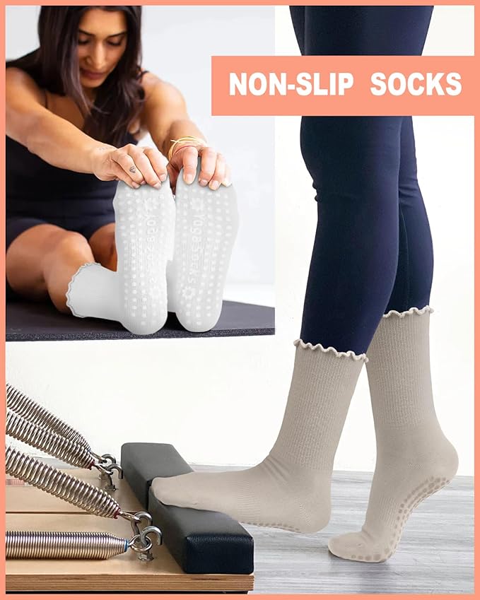 3/6 Pairs Grip Pilates Socks for Women, Non-slip Yoga Athletic Socks for Barre Ballet Barefoot Workout Hospital