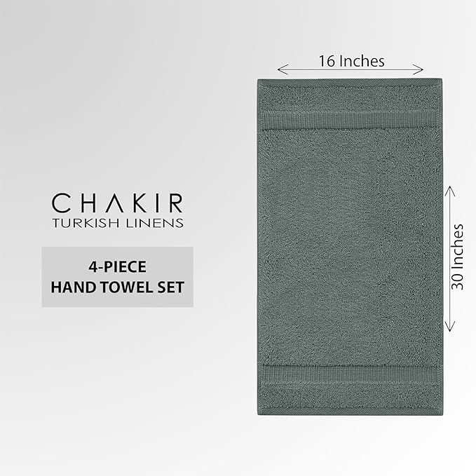 Chakir Turkish Linens 100% Cotton Premium Turkish Towels for Bathroom | 16'' x 30'' (4-Piece Hand Towel, Dark Gray)
