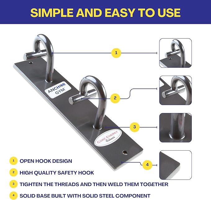 Anchor Gym Pro Station Resistance Band Hooks with 6 Units 12 Anchoring Points - Resistance Band Wall Mount for Home Fitness Gyms (Wood Mounting Screws Included)