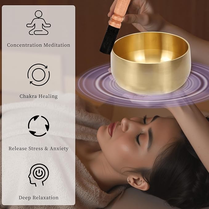 Large Tibetan Singing Bowl Set - 6" Handcrafted Meditation Sound Bowl for Yoga, Mindfulness, Chakra Healing & Stress Relief | Complete Kit with Cushion & Mallet | Spiritual Gifts for Beginners 6 Inch