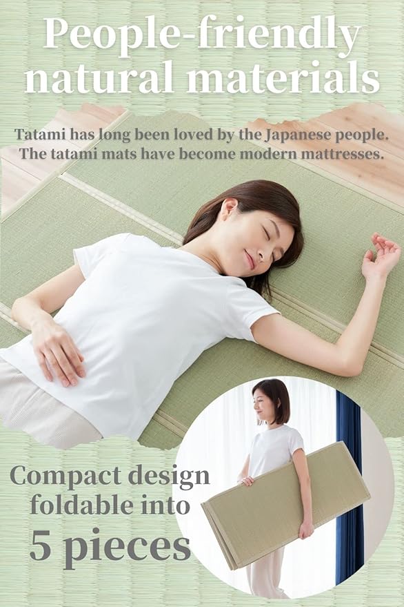 BJDesign Japanese Tatami Mat (Igusa Mattress), Foldable, Rush Grass, Floor Sleeping Japanese Futon Mattress Meditation Yoga Zen (Queen XL)
