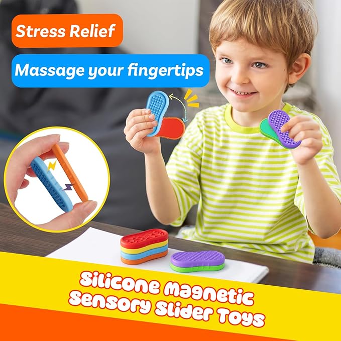 Fidget Toys Adults Magnetic Slider, 6 Pack Silicone Fidget Slider for Stress Relief, Calm Down Sensory Toys for Anxiety ADHD Autistic, Small Fidgets Adults Office Desk Toys, Toddler Travel Calm