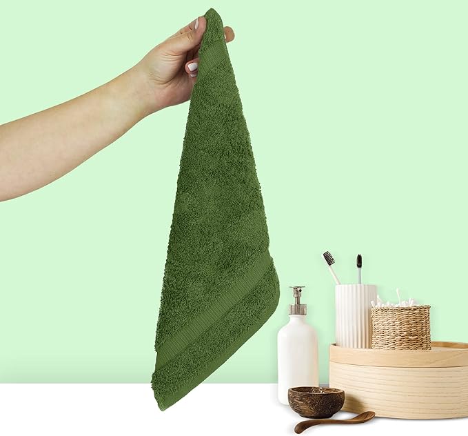 Chakir Turkish Linens 100% Cotton Premium Turkish Towels for Bathroom | 13'' x 13'' (6-Piece Washcloth, Moss)