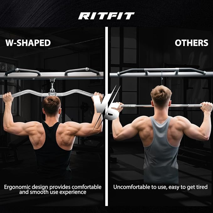 RitFit 38.6'' W-Shaped LAT Pulldown Bar, Aluminum Alloy Cable Machine Attachment with Full Rotation for Gym, Strength Training, Workouts