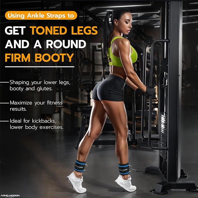 Comfortable Adjustable Ankle Straps for Cable Machines Women, Gym Workout Leg Strap, Glute Cuff, Ankle Cuffs for Glute Workouts, Foot Straps for Kickback, One Size Fit All