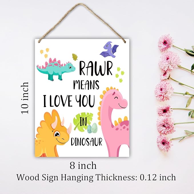Hanging Plaque With Rope, Home Wall Decor Wood Rawr Means I Love You in Dinosaur Sign, Door Decor Wood Sign for Study Dining Room Office Bedroom, Farmhouse Art Plaque Gift for Dinosaur Lover -34
