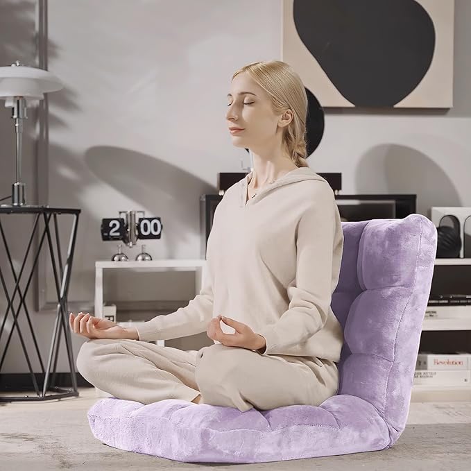 Giantex Floor Chair with Back Support, 14 Adjustable Position, Padded Sleeper Bed, Couch Recliner, Folding Gaming Floor Chairs for Adults, Living Room, Bedroom, Yoga, Meditation, Light Purple