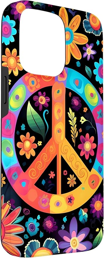 iPhone 15 Pro Max Peace Sign Hippie Floral Case