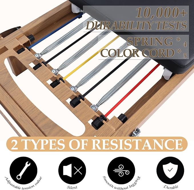 Foldable Pilates Reformer Machine,Extended 88in Metal Frame Pilates Equipment for Home Women Men Use Gym Workout & Advanced and Beginners Users , Dual Resistance System (Spring & Latex Tubes)