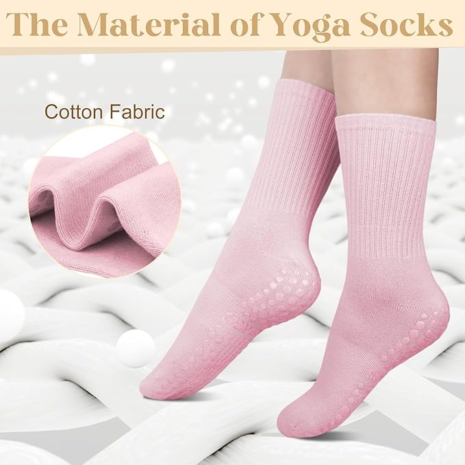 Justay 6 Pairs Pilates Socks with Grips for Women Soft Non Slip Crew Cotton Athletic Workout Barre Hospital Yoga Socks
