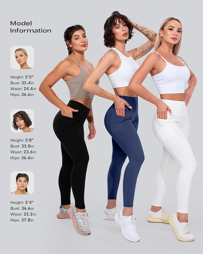 CHRLEISURE Leggings with Pockets for Women, High Waisted Tummy Control Workout Yoga Pants