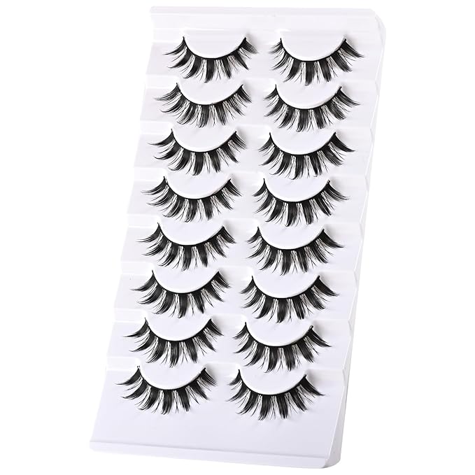 Manga Lashes Anime False Eyelashes Cat Eye Lash Strips Manhua Eye Lashes Natural Look Doll Spike Wispy Fake Mink Lashes Fluffy Eyelash Pack 8 Pairs 8-15mm Short Manhwa Pestañas for Women