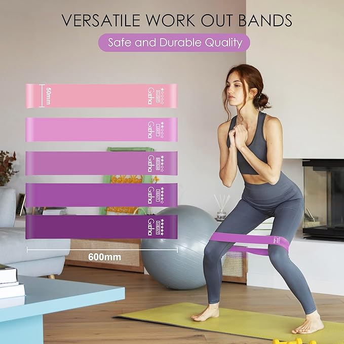 GOCHA | Resistance Bands Set (5 Pack) - Premium Natural Latex Loop Bands for Strength Training, Home Workouts, Physical Therapy, Yoga - Exercise Bands with Carry Bag (X-Light to X-Heavy)