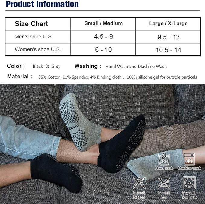 Hylaea Unisex Non Slip Socks with Grip for Yoga, Hospital, Pilates, Barre | Ankle, Cushioned