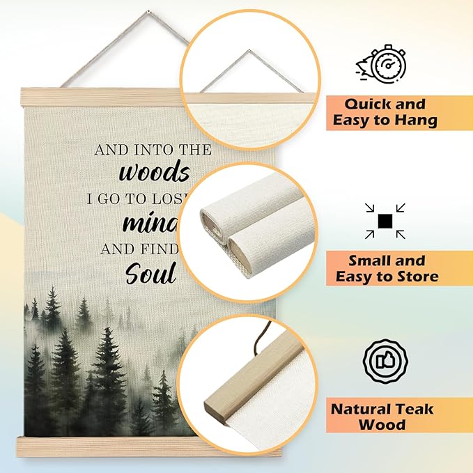 JINYO Inspirational Wall Decor, and into the Woods I Go to Lose My Mind and Find My Soul Forest Wall Art Poster, Misty Nature Landscape Wall Decor for Home Bedroom Living Room, 12x16 Inch