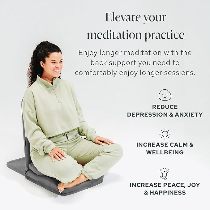Mindful Modern Folding Pro Meditation Chair - Adjustable Meditation Seat with Back Support and Half Moon Buckwheat Meditation Cushion - Comfortable Mindfulness Living Room Floor Chair