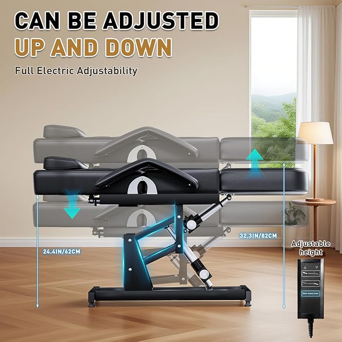 Fully Electric Tattoo Chair for Clients with Removable Handle and Headrest, 3-Motors Adjustable Backesrt&-Legrest Tattoo Bed, Multi-Functional Facial Bed Capacity 460LBS for Estheticians, Black