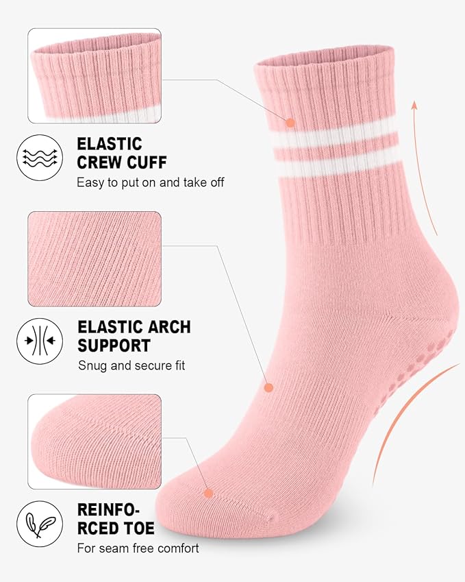 3/6 Pairs Grip Pilates Socks for Women, Non-slip Yoga Athletic Socks for Barre Ballet Barefoot Workout Hospital
