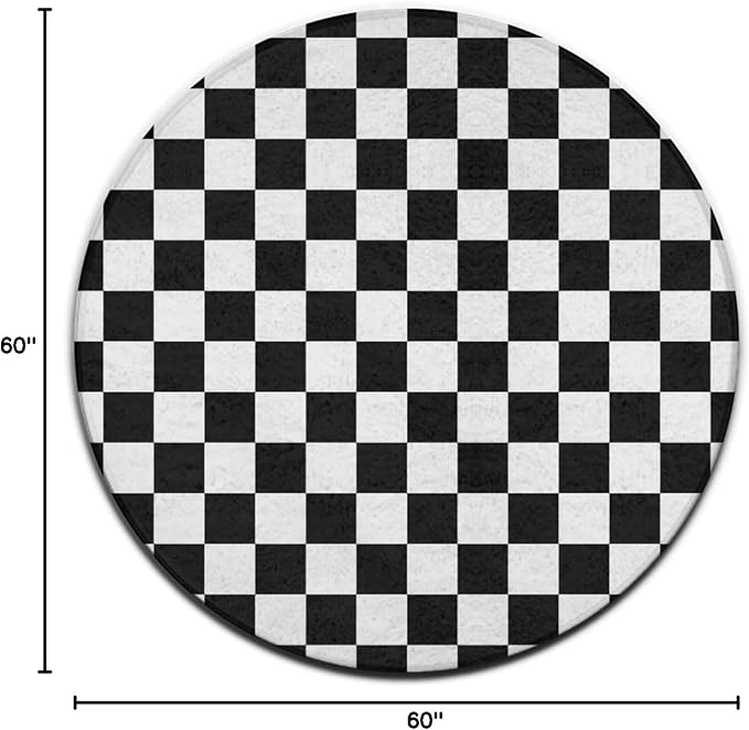 Large Machine Washable Circular Rugs, Home Decor Round Mat for Living Room Sofa Office Compatible with Black and White Checkered