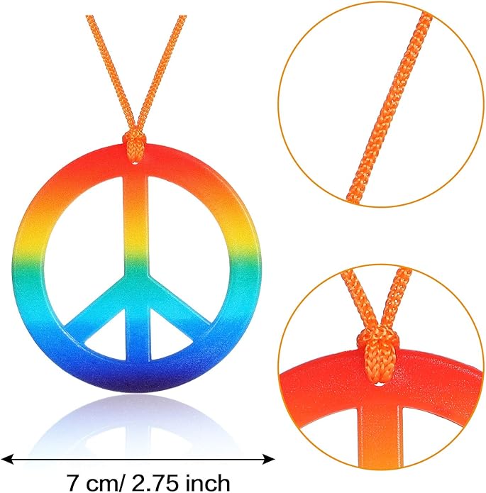 Frienda Hippie Costume Set, Hippie Sunglasses, Peace Sign Necklace and Tie Dye Headband for 60s 70s Accessories