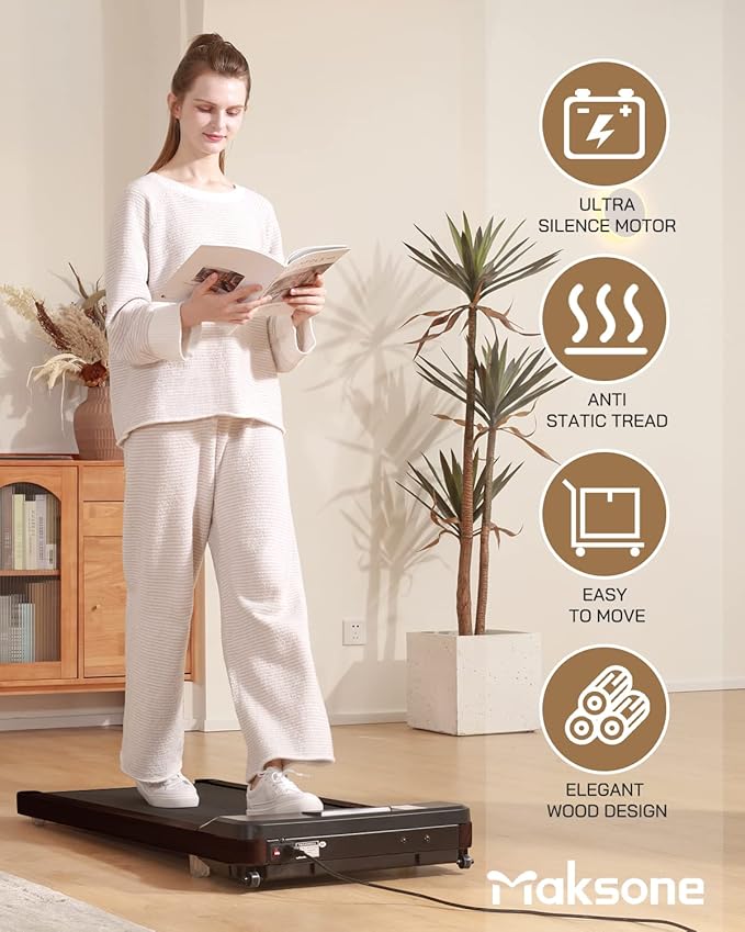 Maksone Portable Walking Pad with Remote Control,Wooden Office Treadmill for Home&Work,LED Dispaly Under Desk Treadmill