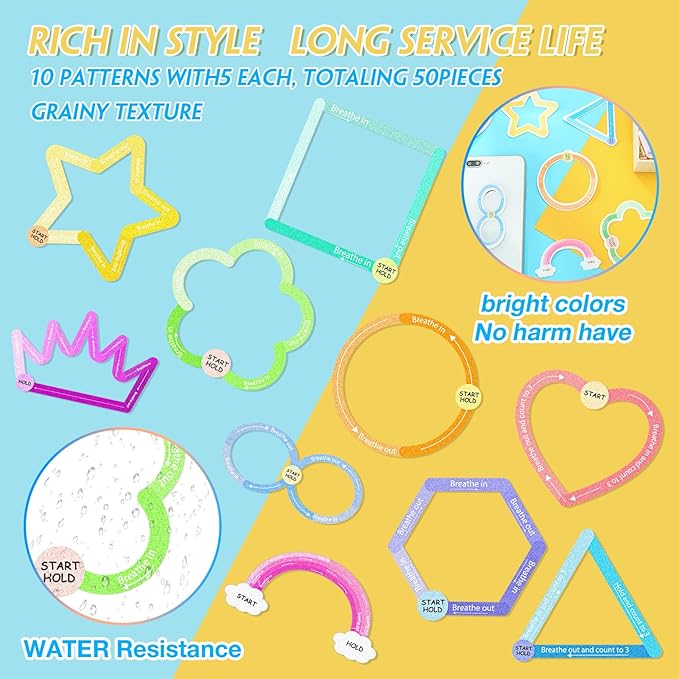 Crtiin 50 Pieces Anxiety Sensory Stickers for Anxiety Relief Items Mental Health Stickers Fidget Textured Strips for Office Classroom Desk Relieve Adult Stress(Chic Style)