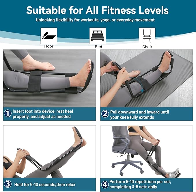 Hamstring Stretcher, Knee Extension Device, Lower Back, Hip & Calf Stretching