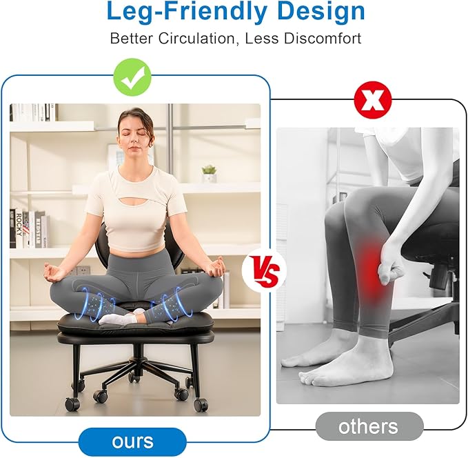 Cross Legged Office Chair, Ergonomic Cloud Criss Cross Desk Chair, Meditation Chair with Wheels, Height Adjustable Seat for ADHD, Wide Kneeling Chair with Back Support