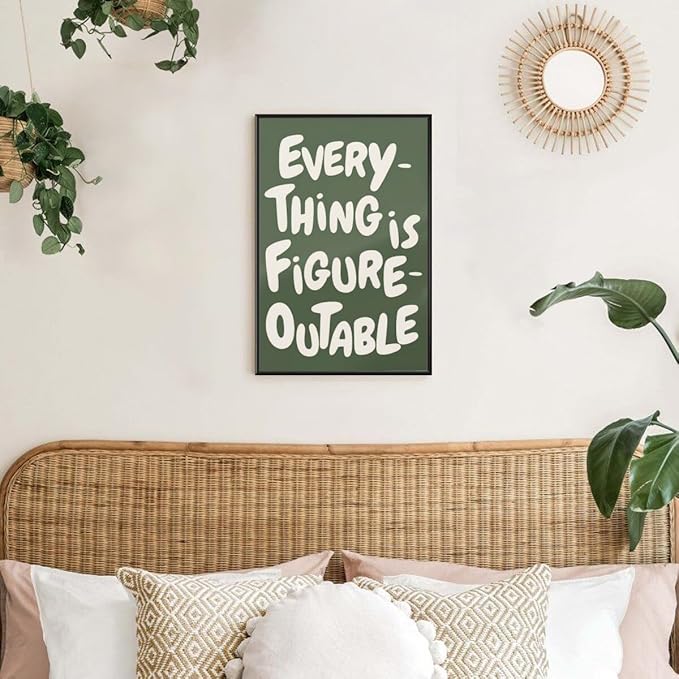 Everything is Figureoutable Motivational Canvas Wall Art Print Uplifting Quote Inspirational Art Poster Green Office Affirmation Wall Decor Minimalist Picture Painting Home Decor 20x30inch black framed