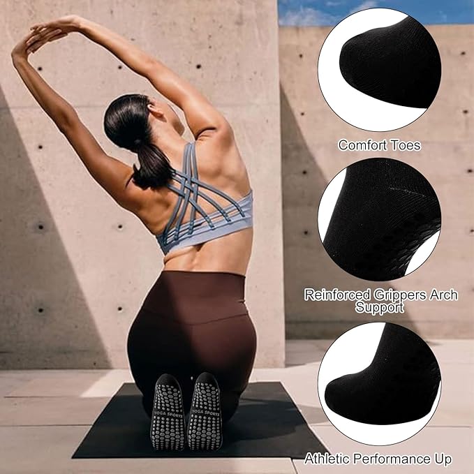 3 Pairs Non Slip Yoga Socks for Women Anti-skid Long Socks for Yoga, Barre, Ballet, Dance, Barefoot Workout Gym