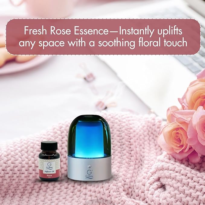 G's Breeze Smart Aroma Diffuser with 60ml Rose Scent Refill – Bluetooth & Wi-Fi App Control - LED Lighting, Adjustable Intensity - Long-Lasting Romantic Floral Fragrance for Home or Office