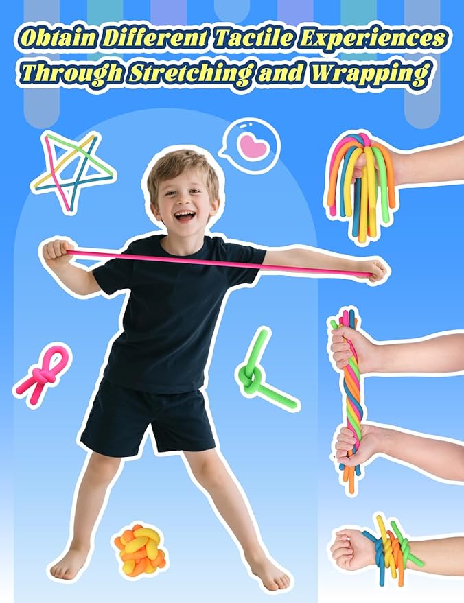 10 Pack Sensory Toys for Kids – Upgraded Extra-Thick Stretchy Sensory Strings for Autism, ADHD, Anxiety – Durable Toys in Gift Box for Boys & Girls, Travel & Classroom Use – Smooth