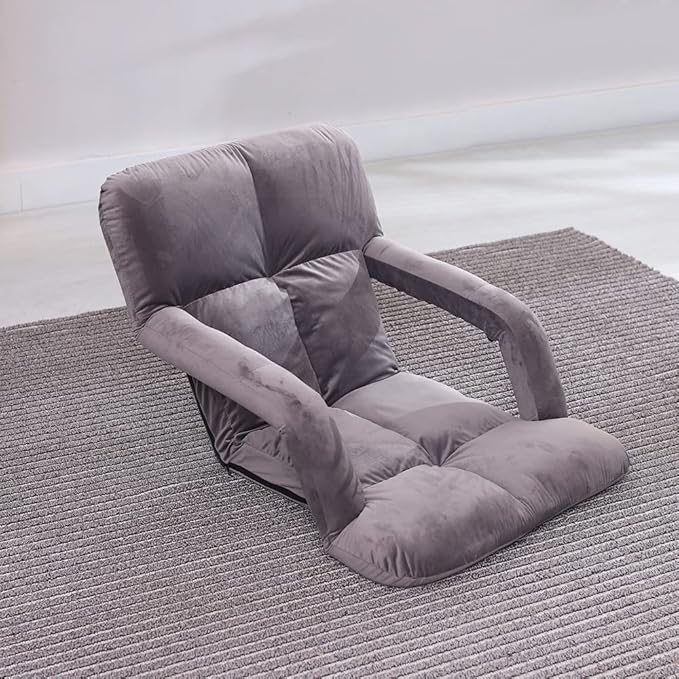 WoodShine Adjustable 6-Position Padded Floor Chair with Arms Folding Chair for Floor Seating Video Game Chairs 43inch*28inch(Morandi Grey)