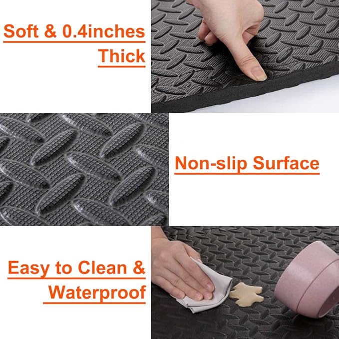Exercise Mats Puzzle Foam Mats Gym Flooring Mat Cover 20 SQ.FT Interlocking Foam Mats with EVA Foam Floor Tiles for Home Gym Equipment Workouts Black