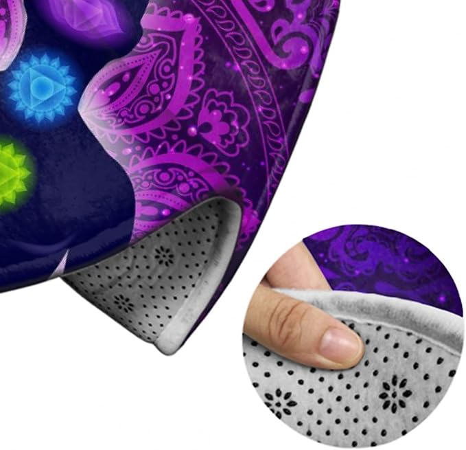 Soft Round Yoga Carpet, Office Chair Decor Round Mat for Carpet and Hardwood Floors Compatible with Seven Chakra Yoga Meditation Lotus Purple Mandala