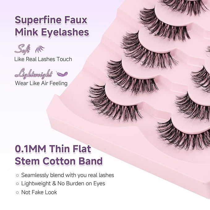 Lashes False Eyelashes Natural Lashes Wispy Eyelashes 13mm Lashes Pack Thin Memory Band Volume Wispy Lashes Soft Strip Lashes C Curl Natural Eyelashes Fake Lashes 7 Pair EVENTILL