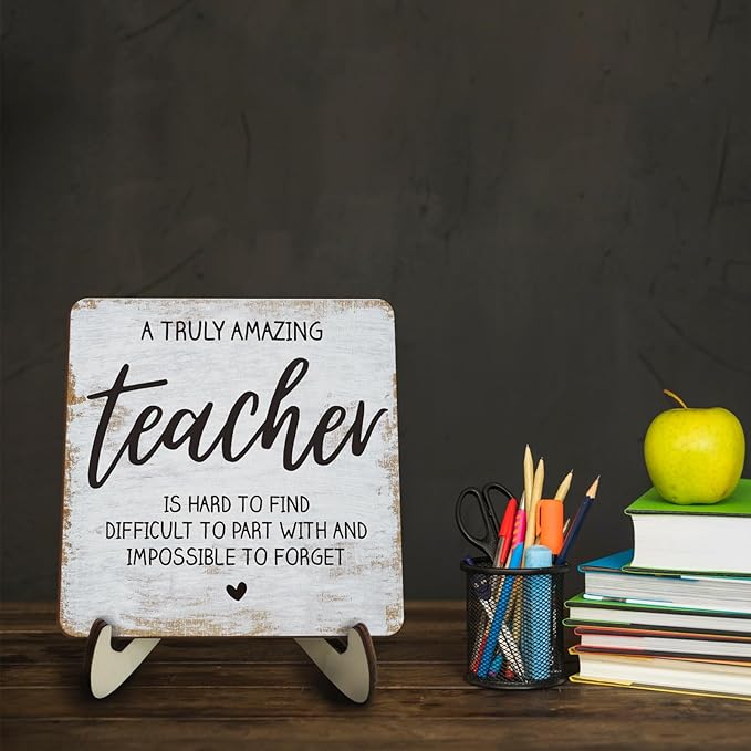 Decorative Desk Decor Motivational Teacher Positive Thank You Gifts Teacher Appreciation Gifts Plaque with Wooden Stand Inspirational Wood Sign for Coach Teacher Coworker Home Office Table Shelf