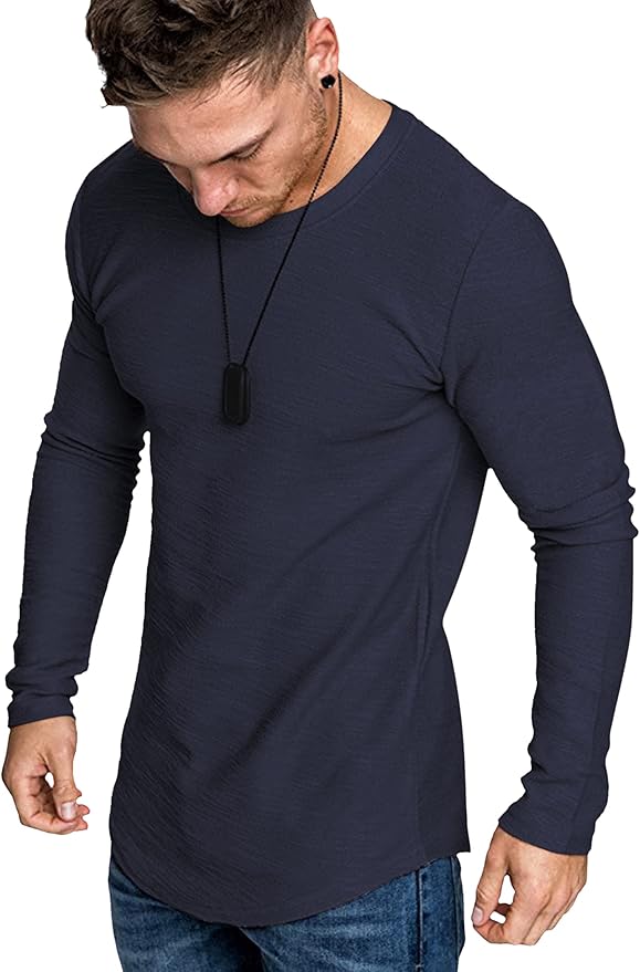COOFANDY Men 2 Pack Muscle Fitted T Shirt Gym Workout Athletic Long Sleeves Tee