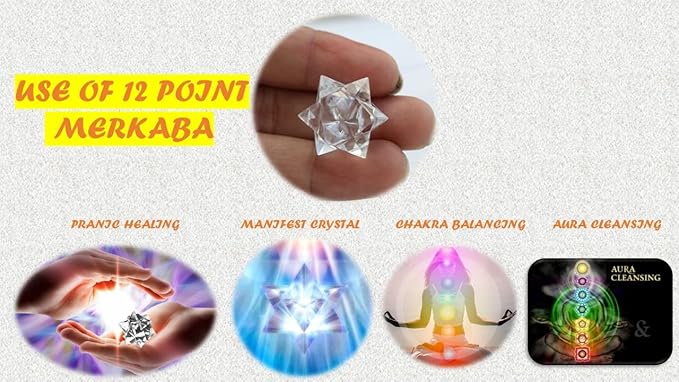 Jet 1 Pcs Clear Quartz Crystal 12-Point Merkabah Star for Healing - Panic Balancing Meditation Tool Use (0.75-1 inch, 8-10 Grams)