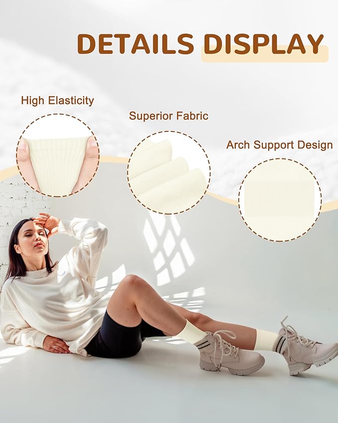 Justay 6 Pairs Pilates Socks with Grips for Women Soft Non Slip Crew Cotton Athletic Workout Barre Hospital Yoga Socks