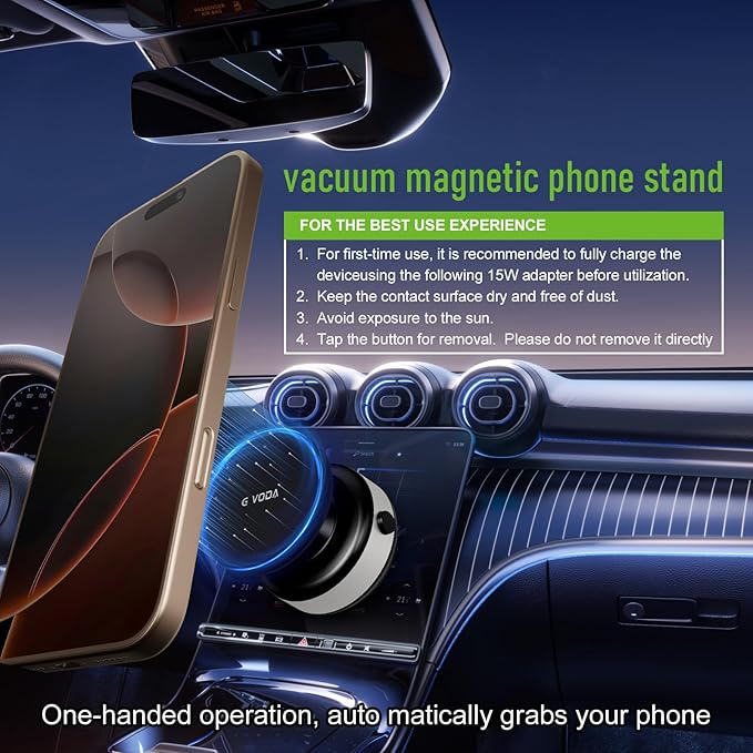 for Suction Phone Mount, 360° Adjustable Vacuum Magnetic Phone Holder,Only on Car/Gym/Mirror/Smooth Surface/Vlogging Travel,Phone Holders for Your Car Compatible with All Smartphones (Silver)