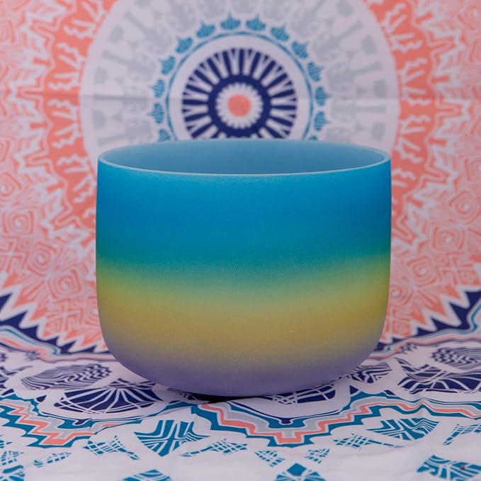 ENERGYSOUND 440Hz G Note Throat Chakra,Rainbow Color Frosted Quartz Crystal Singing Bowl,Sound Bowl 8 inch,Mallet & O-ring Included