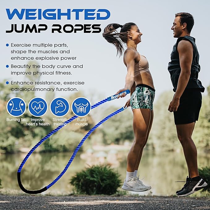 Jump Rope, Weighted Jump Rope for Men Women, 2 lb Heavy Jump Ropes for Fitness, Skipping Rope for Training, Improve Muscle Strength Workout Equipment