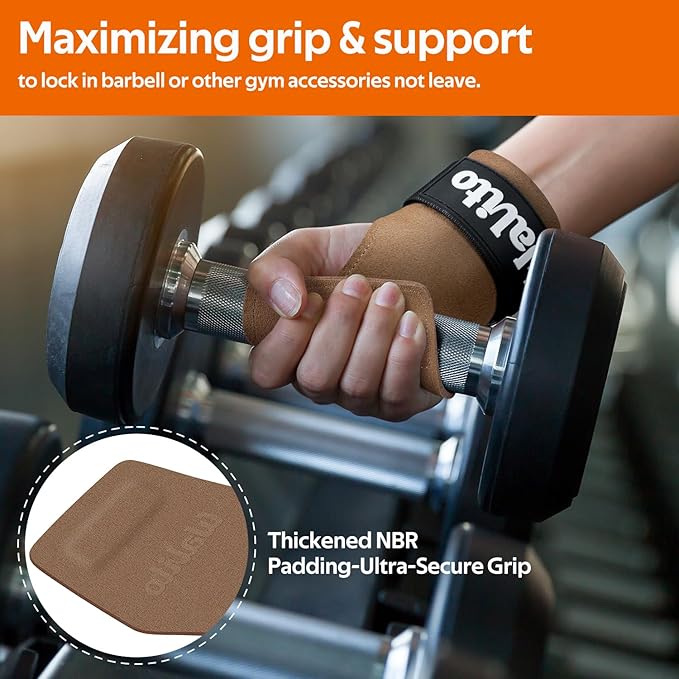 WALITO Weight Lifting Wrist Straps (Pair),Double Layer Leather Grips for Deadlift,Powerlifting and Gym Workouts, Adjustable Neoprene Padded Wrist Wraps - Men/Women, Heavy Duty Support