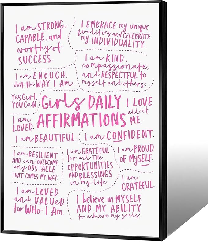 JMGHKL Girly Daily Affirmations Wall Art Pink Motivational Inspirational Posters Trendy Positive Uplifting Quotes Canvas Prints For Girls Bedroom Teen Bedroom Wall Decor 8x12in Wrapped Canvas