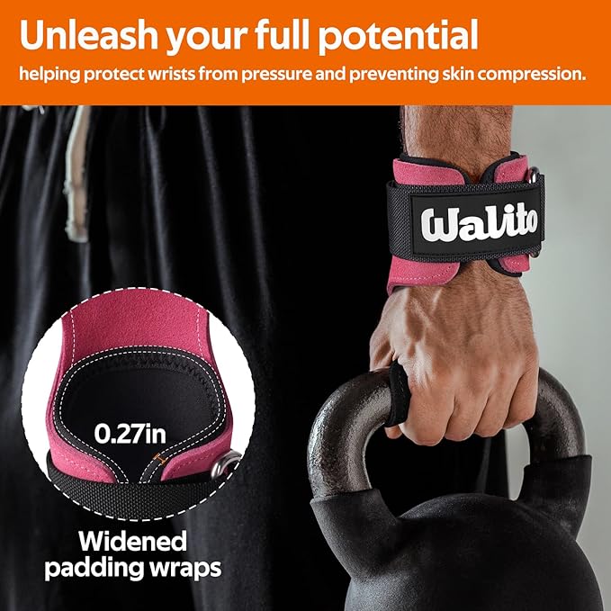 WALITO Weight Lifting Wrist Straps (Pair),Double Layer Leather Grips for Deadlift,Powerlifting and Gym Workouts, Adjustable Neoprene Padded Wrist Wraps - Men/Women, Heavy Duty Support