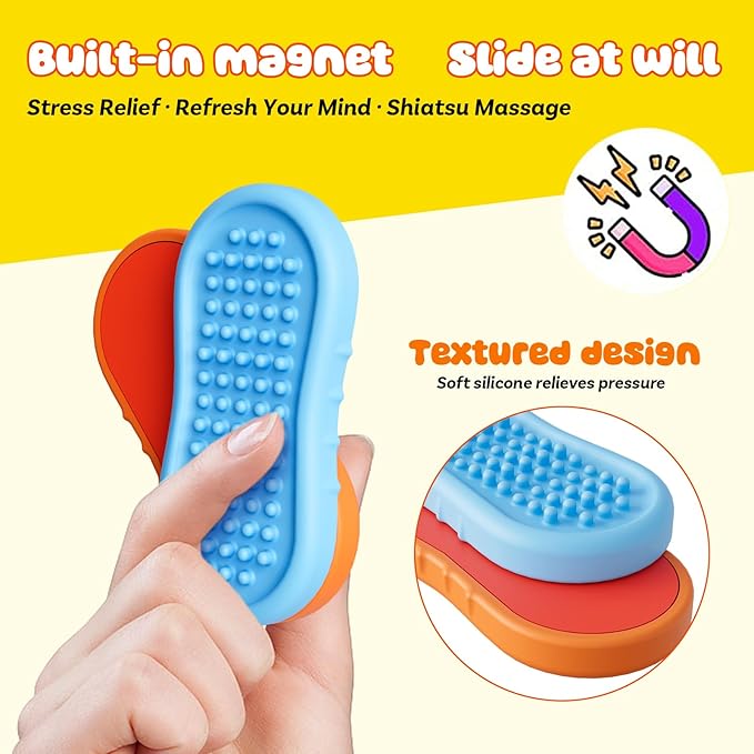 Fidget Toys Adults Magnetic Slider, 6 Pack Silicone Fidget Slider for Stress Relief, Calm Down Sensory Toys for Anxiety ADHD Autistic, Small Fidgets Adults Office Desk Toys, Toddler Travel Calm